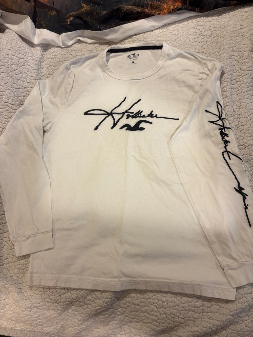 Hollister White Long-Sleeve Script Logo Shirt